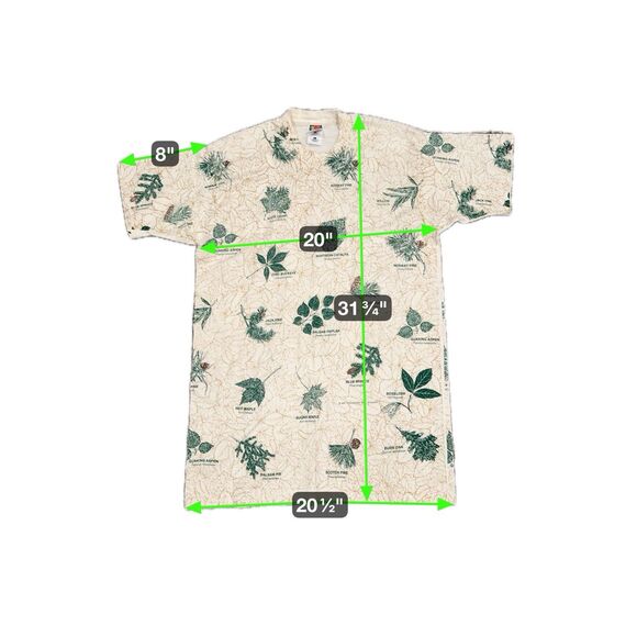 VINTAGE 1990s TREE LEAVES All Over Print Graphic T-Shirt SINGLE STITCH L AOP - Picture 2 of 8